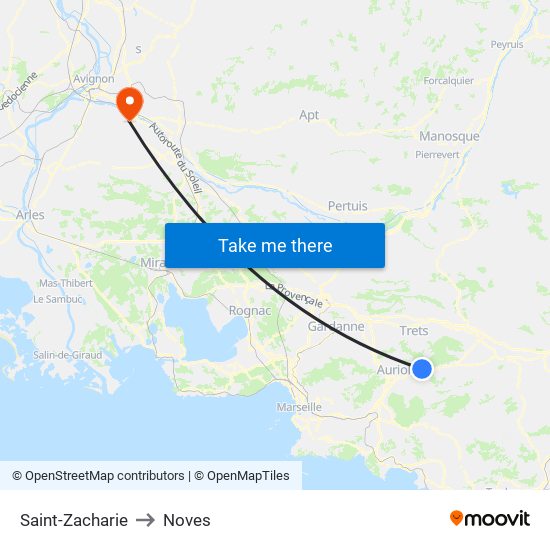 Saint-Zacharie to Noves map