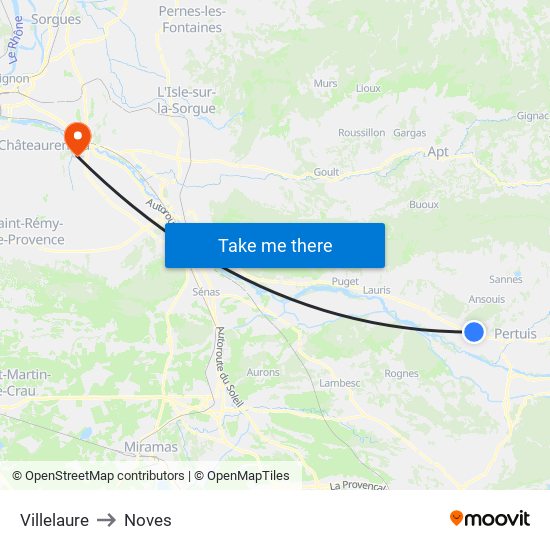Villelaure to Noves map