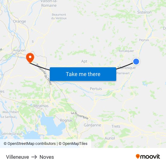 Villeneuve to Noves map
