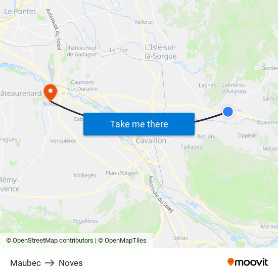 Maubec to Noves map