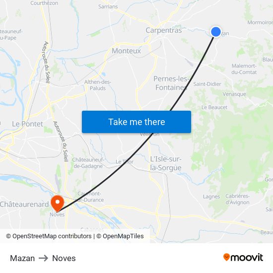 Mazan to Noves map