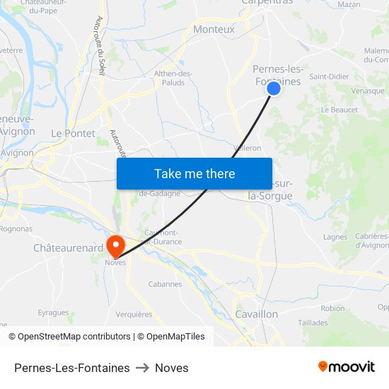 Pernes-Les-Fontaines to Noves map