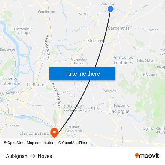 Aubignan to Noves map