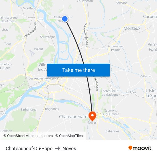 Châteauneuf-Du-Pape to Noves map