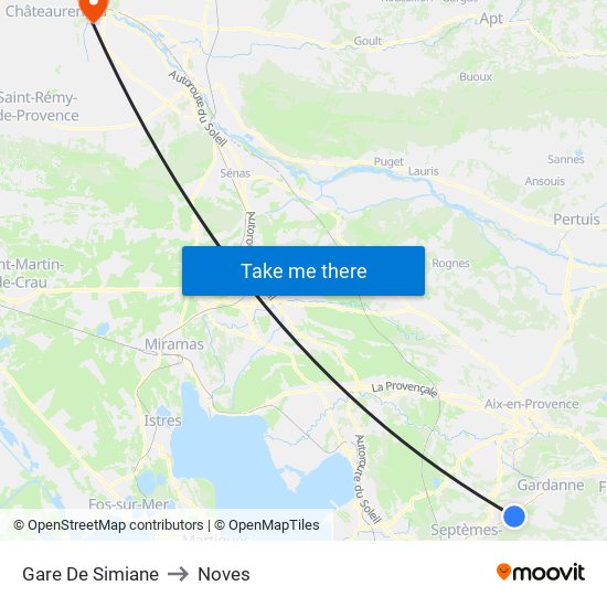 Gare De Simiane to Noves map