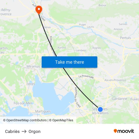 Cabriès to Orgon map