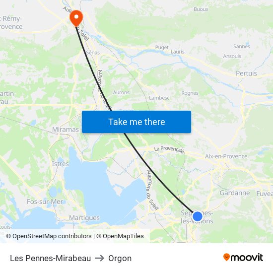 Les Pennes-Mirabeau to Orgon map