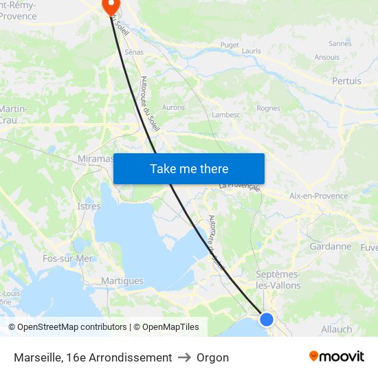 Marseille, 16e Arrondissement to Orgon map
