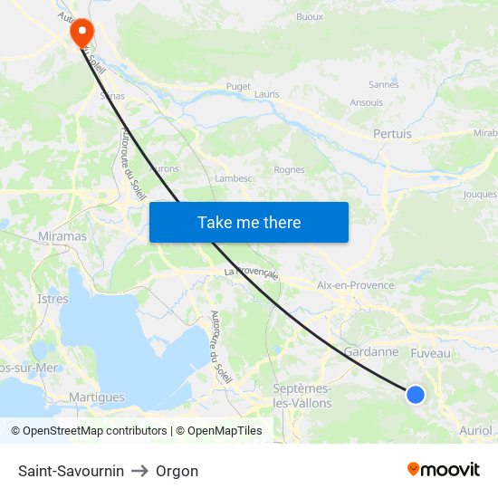 Saint-Savournin to Orgon map