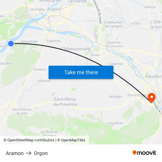 Aramon to Orgon map