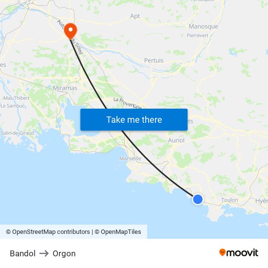 Bandol to Orgon map