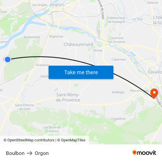 Boulbon to Orgon map