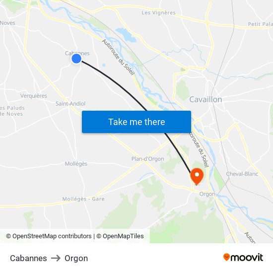 Cabannes to Orgon map