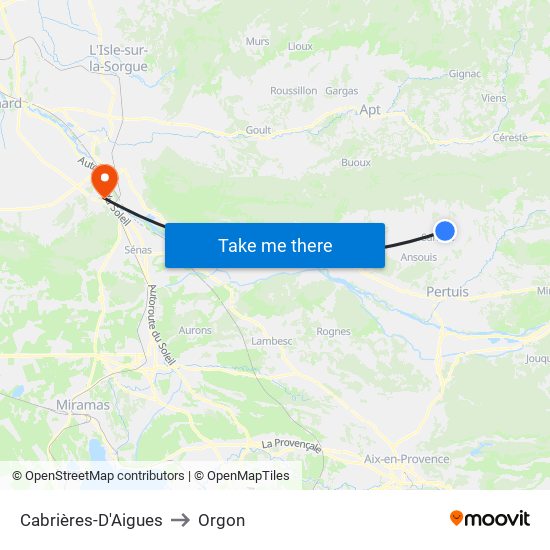 Cabrières-D'Aigues to Orgon map