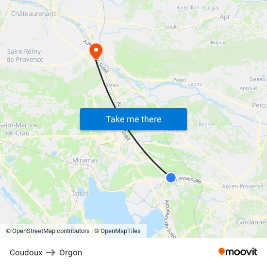 Coudoux to Orgon map