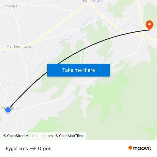 Eygalières to Orgon map