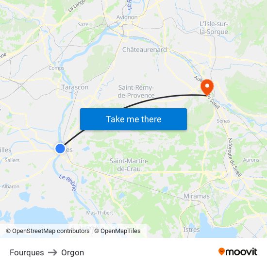 Fourques to Orgon map