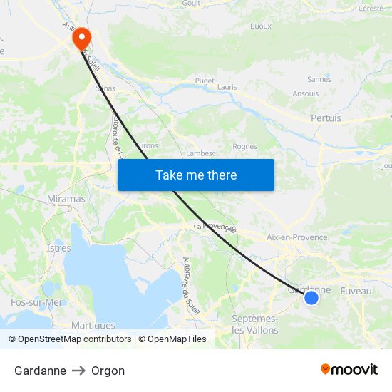Gardanne to Orgon map