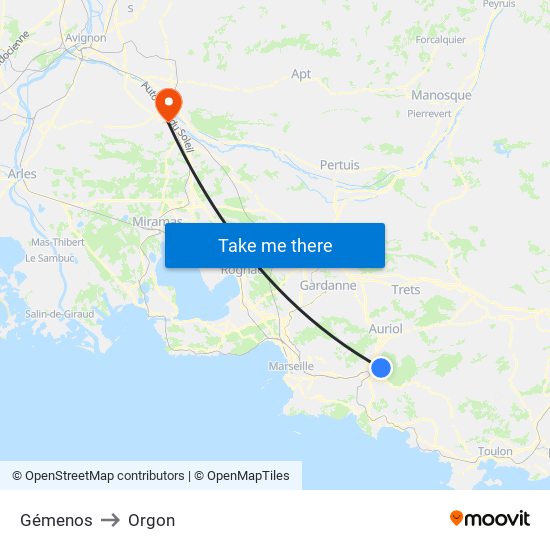 Gémenos to Orgon map