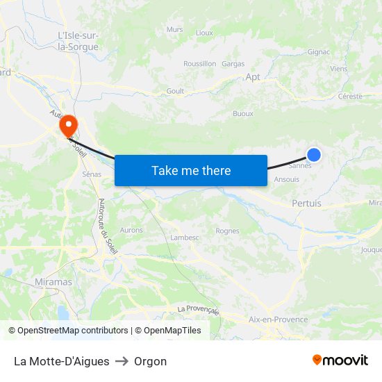 La Motte-D'Aigues to Orgon map