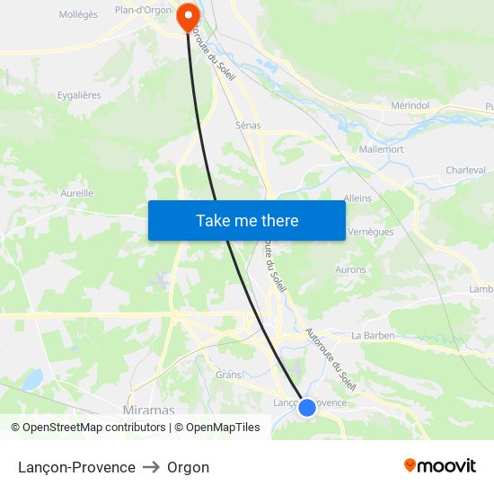 Lançon-Provence to Orgon map