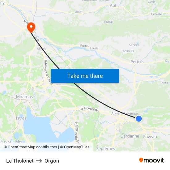 Le Tholonet to Orgon map