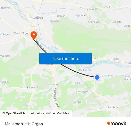 Mallemort to Orgon map