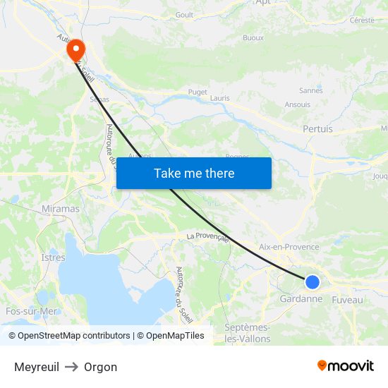 Meyreuil to Orgon map
