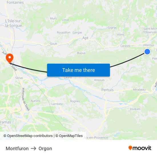 Montfuron to Orgon map