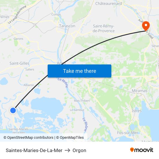 Saintes-Maries-De-La-Mer to Orgon map