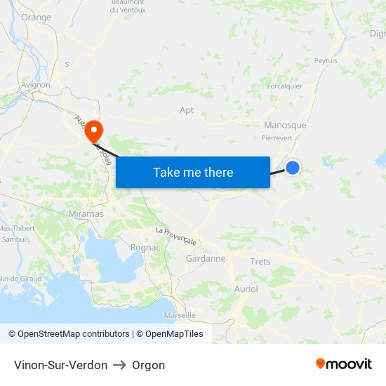 Vinon-Sur-Verdon to Orgon map