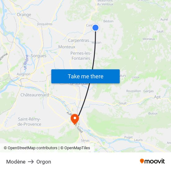 Modène to Orgon map