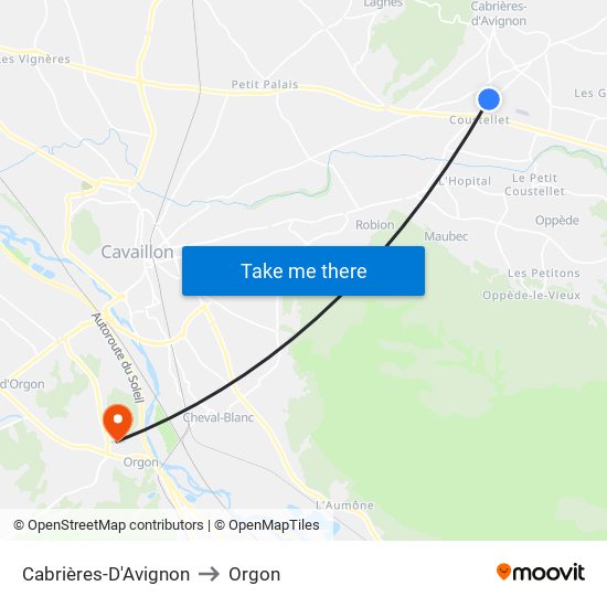 Cabrières-D'Avignon to Orgon map