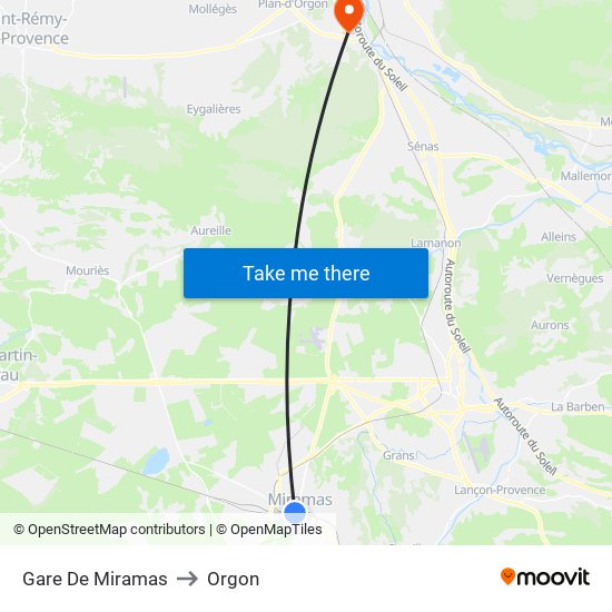 Gare De Miramas to Orgon map