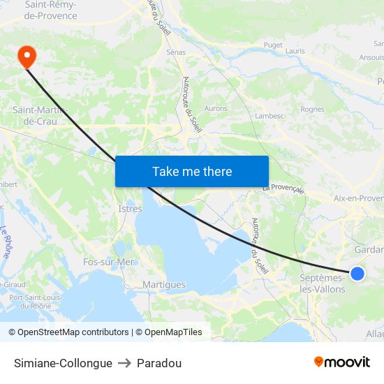 Simiane-Collongue to Paradou map