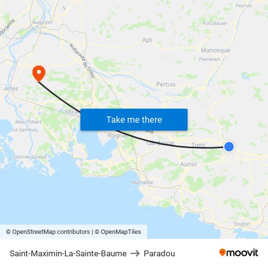 Saint-Maximin-La-Sainte-Baume to Paradou map