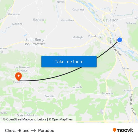 Cheval-Blanc to Paradou map