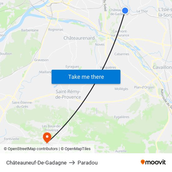 Châteauneuf-De-Gadagne to Paradou map