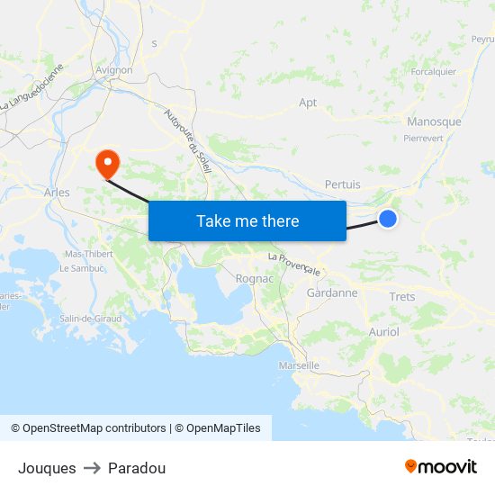 Jouques to Paradou map
