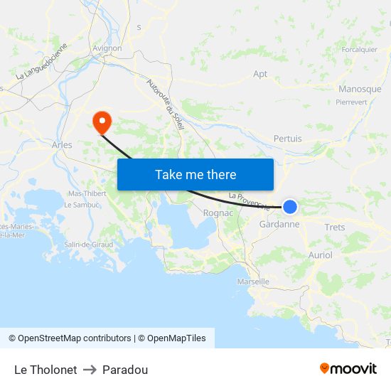 Le Tholonet to Paradou map
