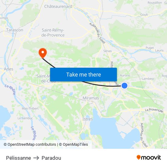 Pélissanne to Paradou map