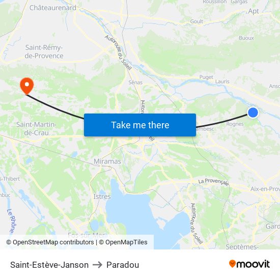Saint-Estève-Janson to Paradou map