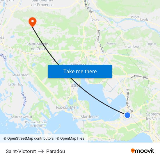 Saint-Victoret to Paradou map