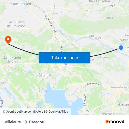 Villelaure to Paradou map