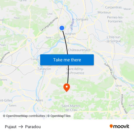 Pujaut to Paradou map