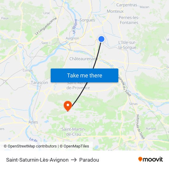 Saint-Saturnin-Lès-Avignon to Paradou map