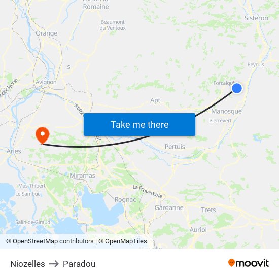 Niozelles to Paradou map