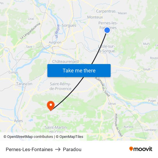 Pernes-Les-Fontaines to Paradou map