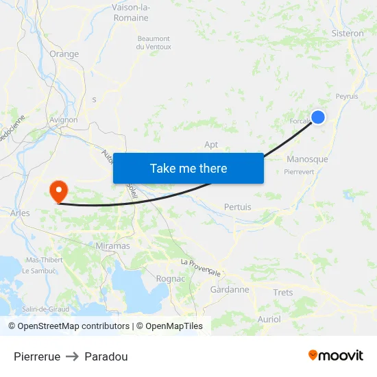 Pierrerue to Paradou map