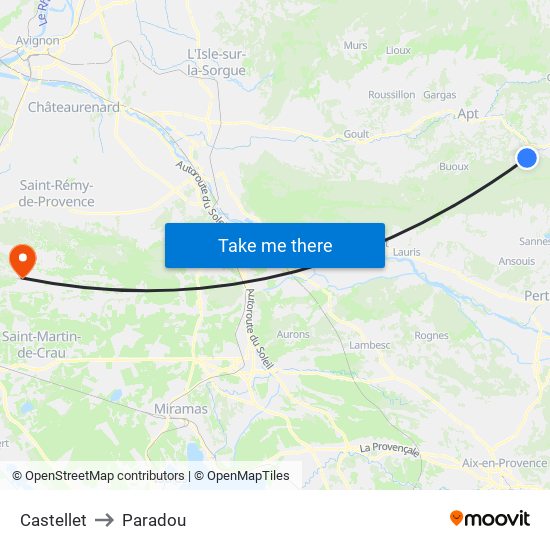 Castellet to Paradou map